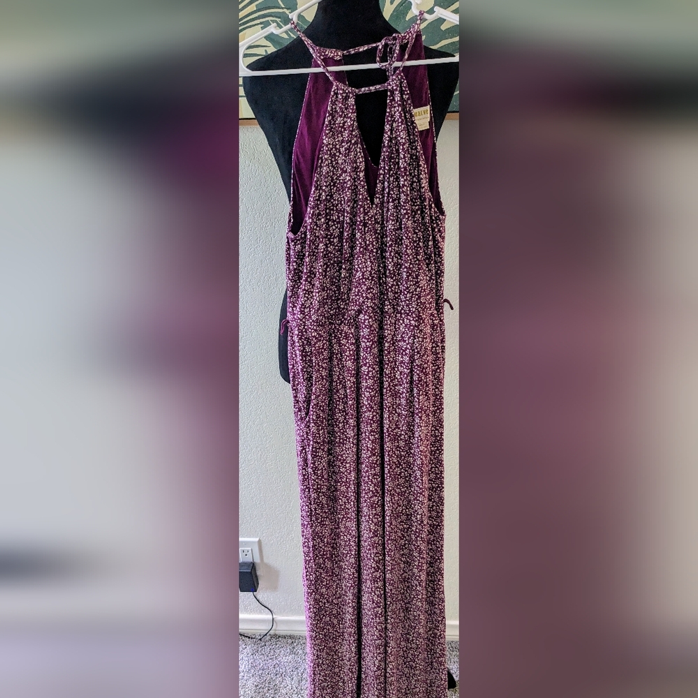 Anthropologie Plum Floral Halter Jumpsuit